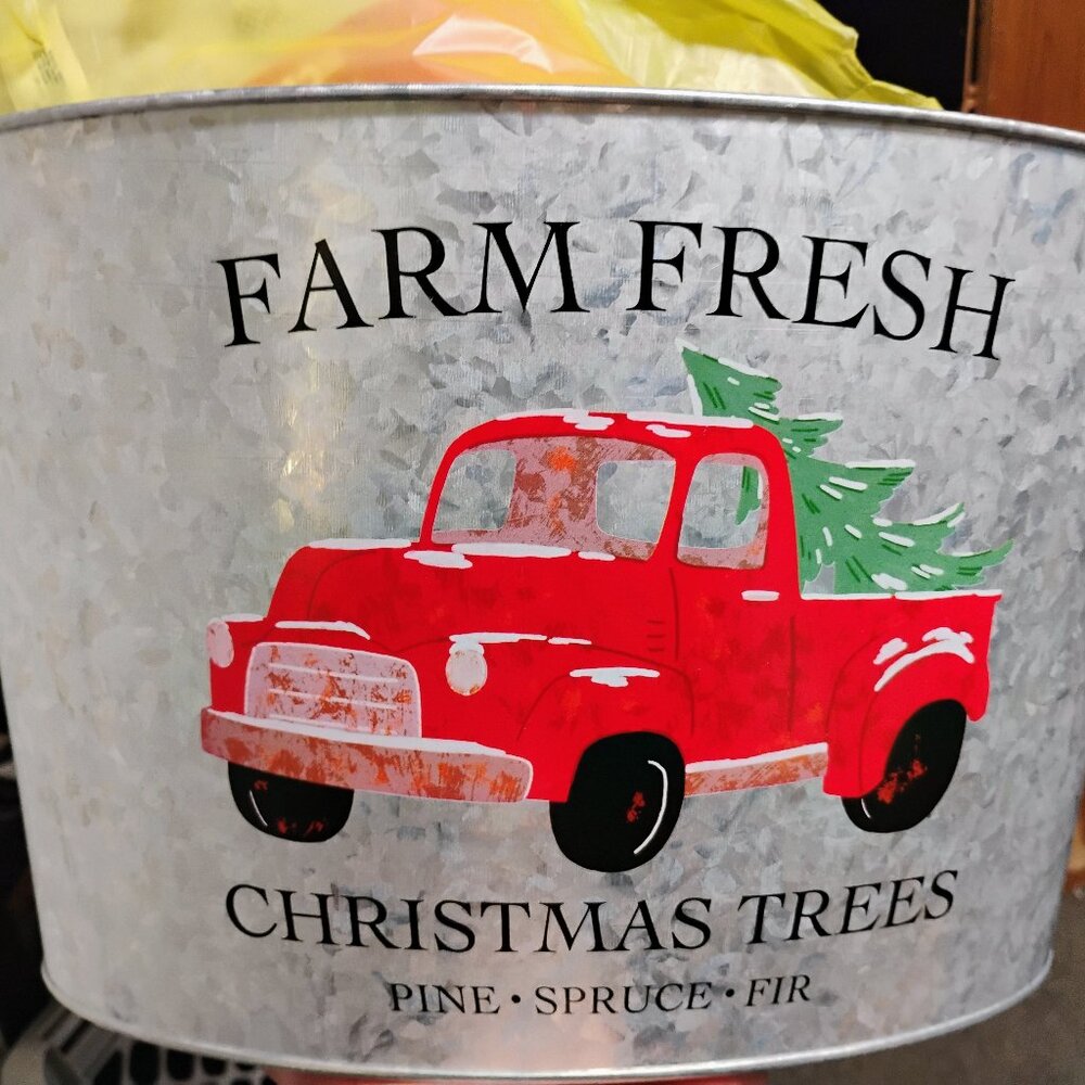 *SALE 50% Off* 50s Truck Metal Tin Basket Tub Rustic Christmas Trees New!